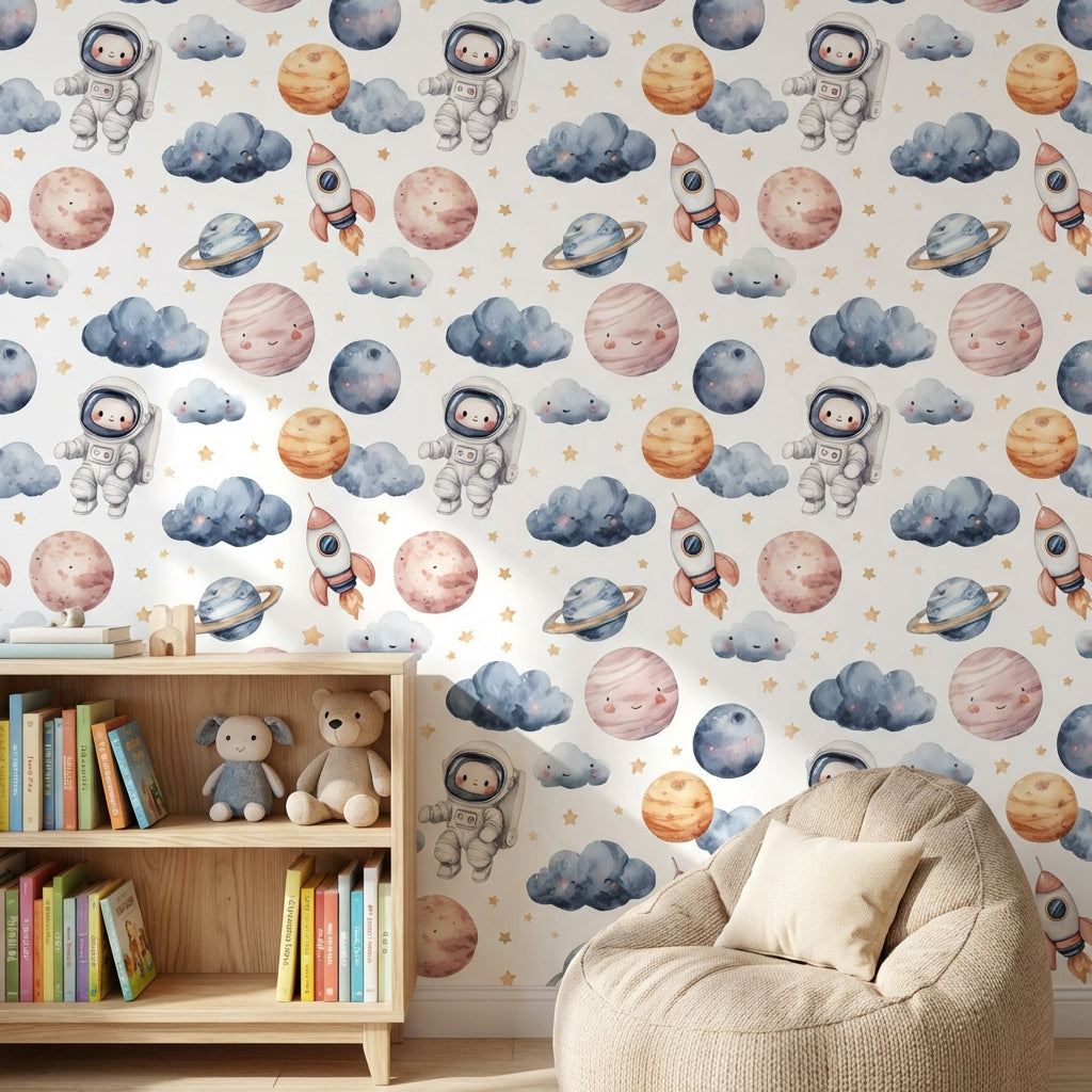 Astronaut Wallpaper Planets Whimsical Mural