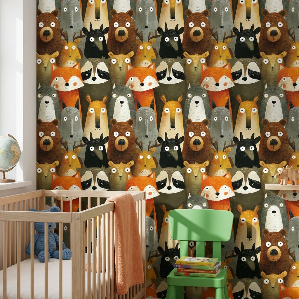 Whimsical Animals Wallpaper Modern Cartoon Wall Decor
