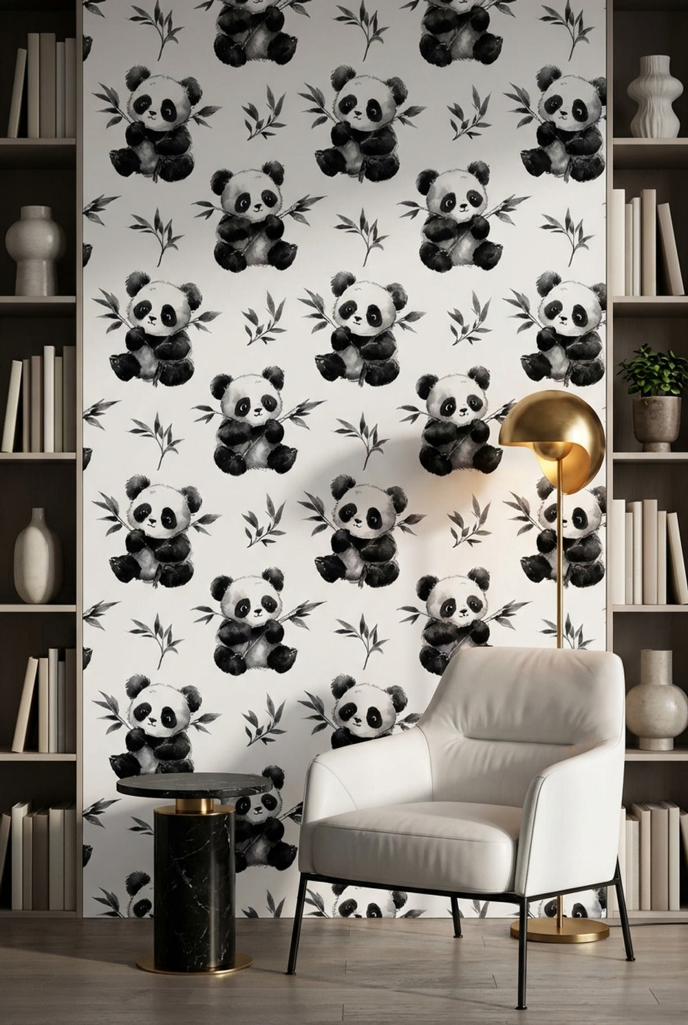 White Background Wallpaper Panda Playful Decorative Mural