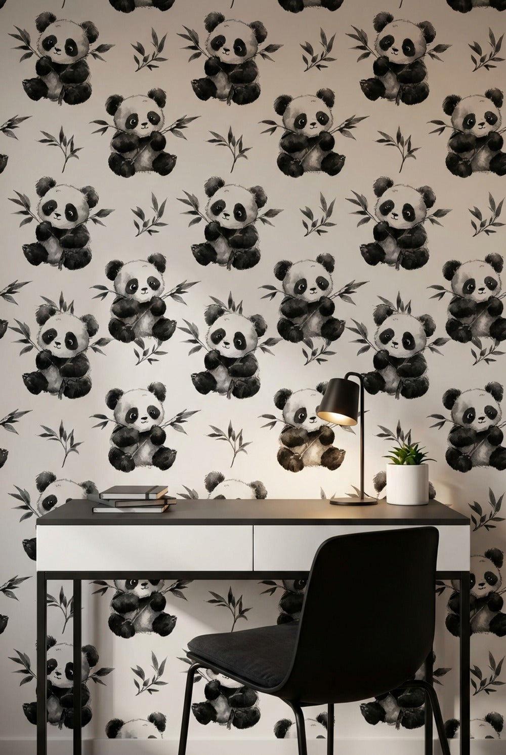 White Background Wallpaper Panda Playful Decorative Mural