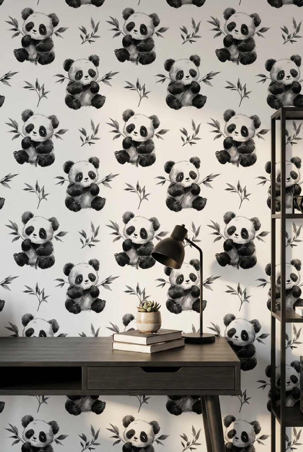 White Background Wallpaper Panda Playful Decorative Mural