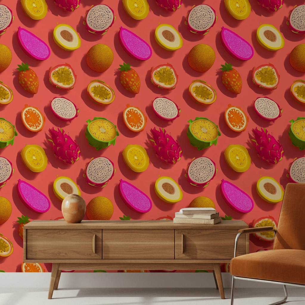 Tropical Fruits Wallpaper Vibrant Removable Abstract Wall Mural