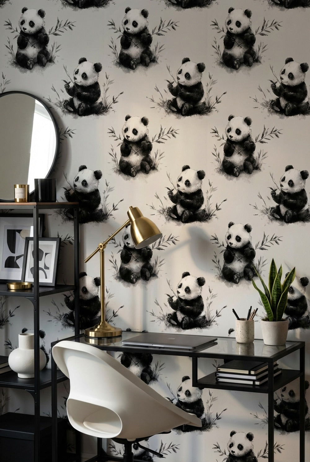 Panda Wallpaper Bamboo Watercolor Removable Wall Decor
