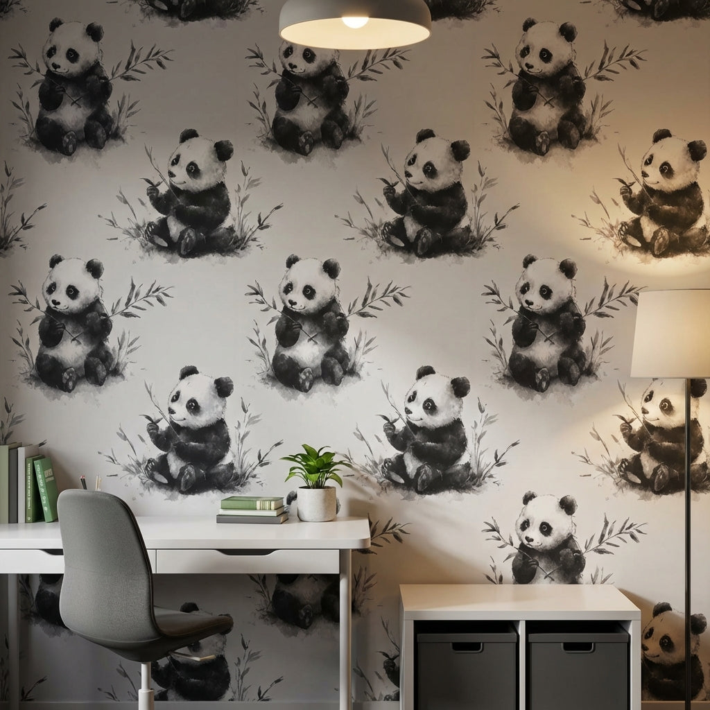 Panda Wallpaper Bamboo Watercolor Removable Wall Decor
