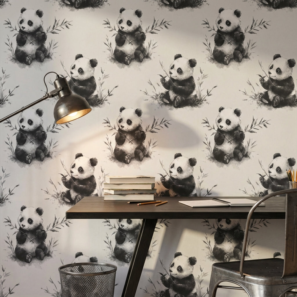 Panda Wallpaper Bamboo Watercolor Removable Wall Decor