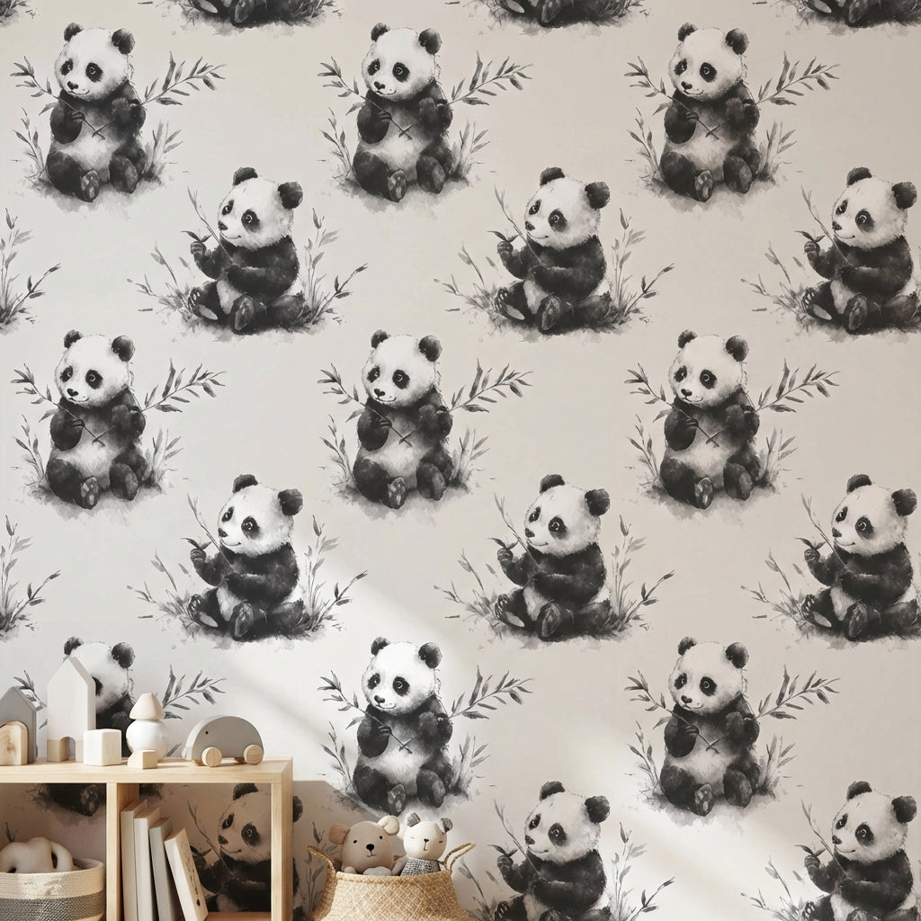 Panda Wallpaper Bamboo Watercolor Removable Wall Decor