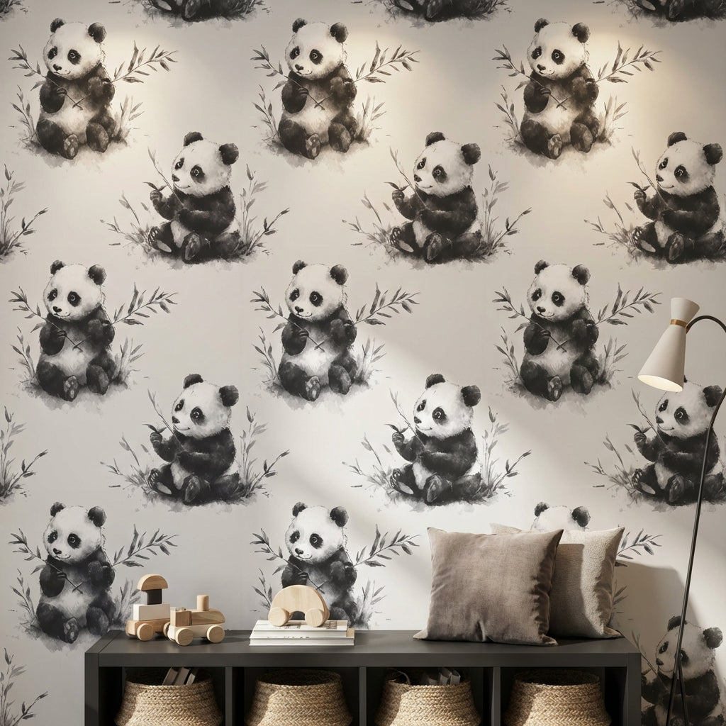 Panda Wallpaper Bamboo Watercolor Removable Wall Decor