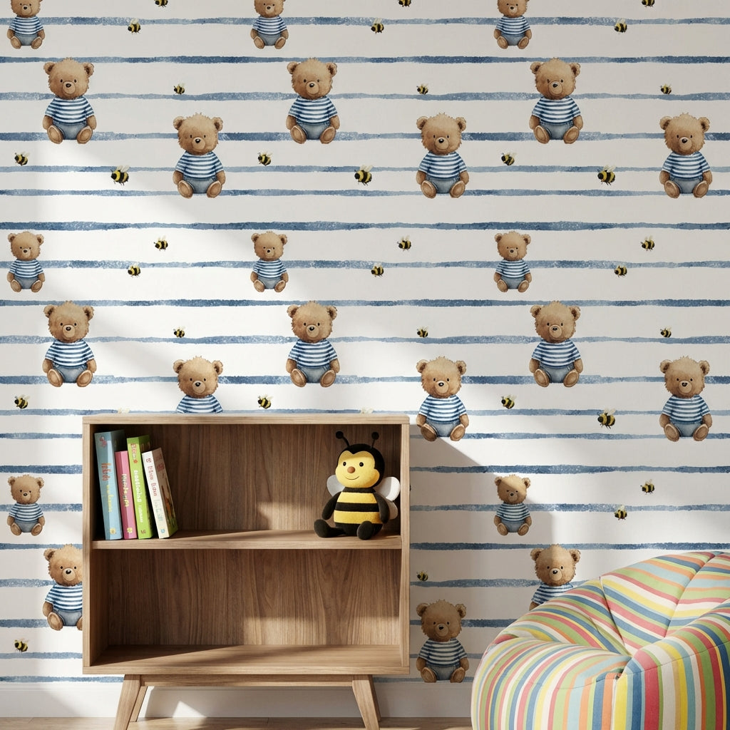 White Background Wallpaper Bear Removable Honey Wall Mural
