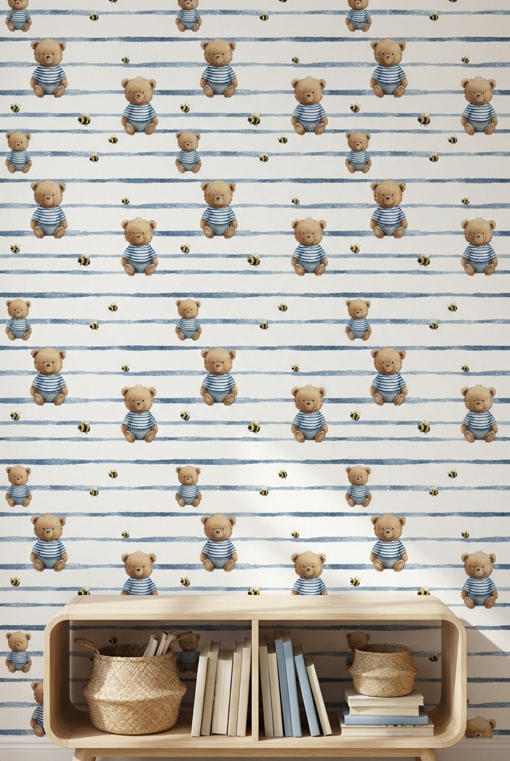 White Background Wallpaper Bear Removable Honey Wall Mural