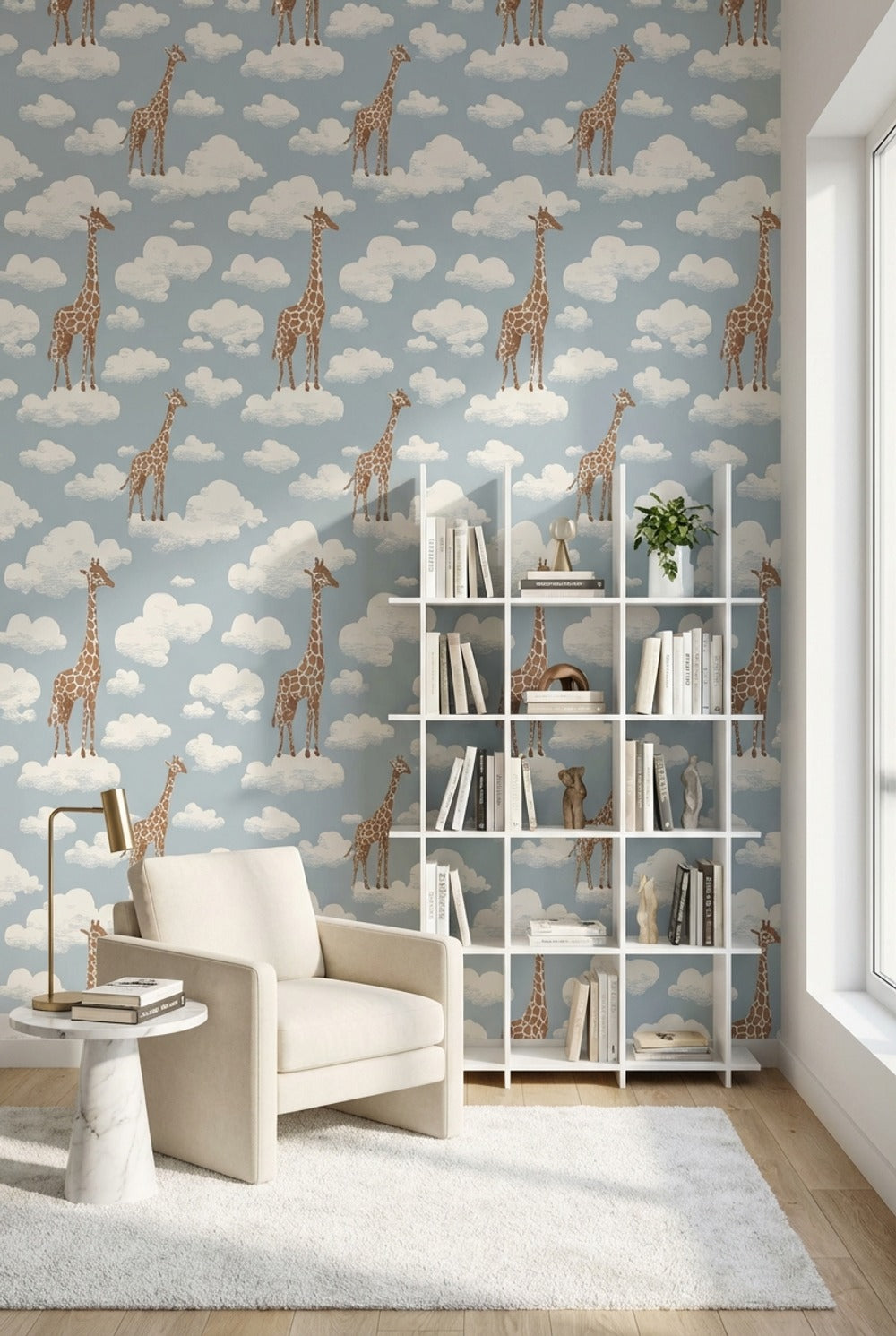 Giraffes Wallpaper Clouds Removable Whimsical Wall Mural