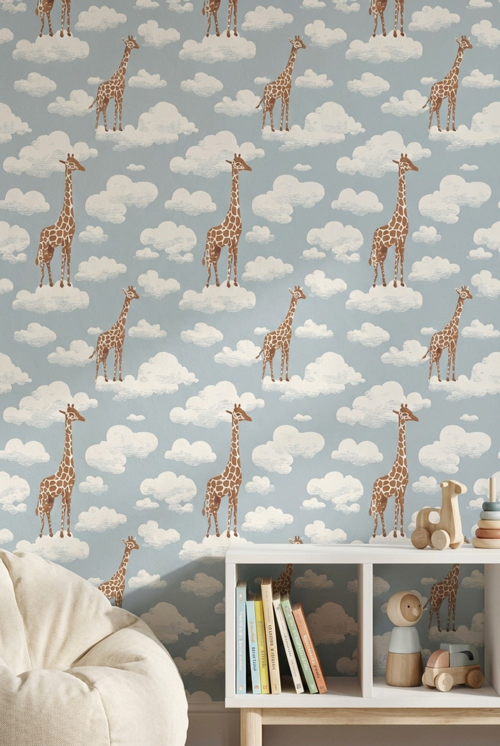 Giraffes Wallpaper Clouds Removable Whimsical Wall Mural