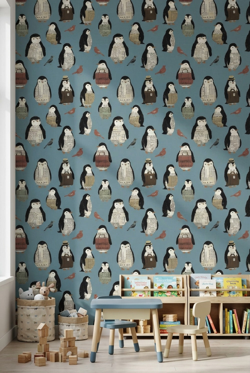 Penguins Wallpaper Birds Newspaper Print Decorative Mural