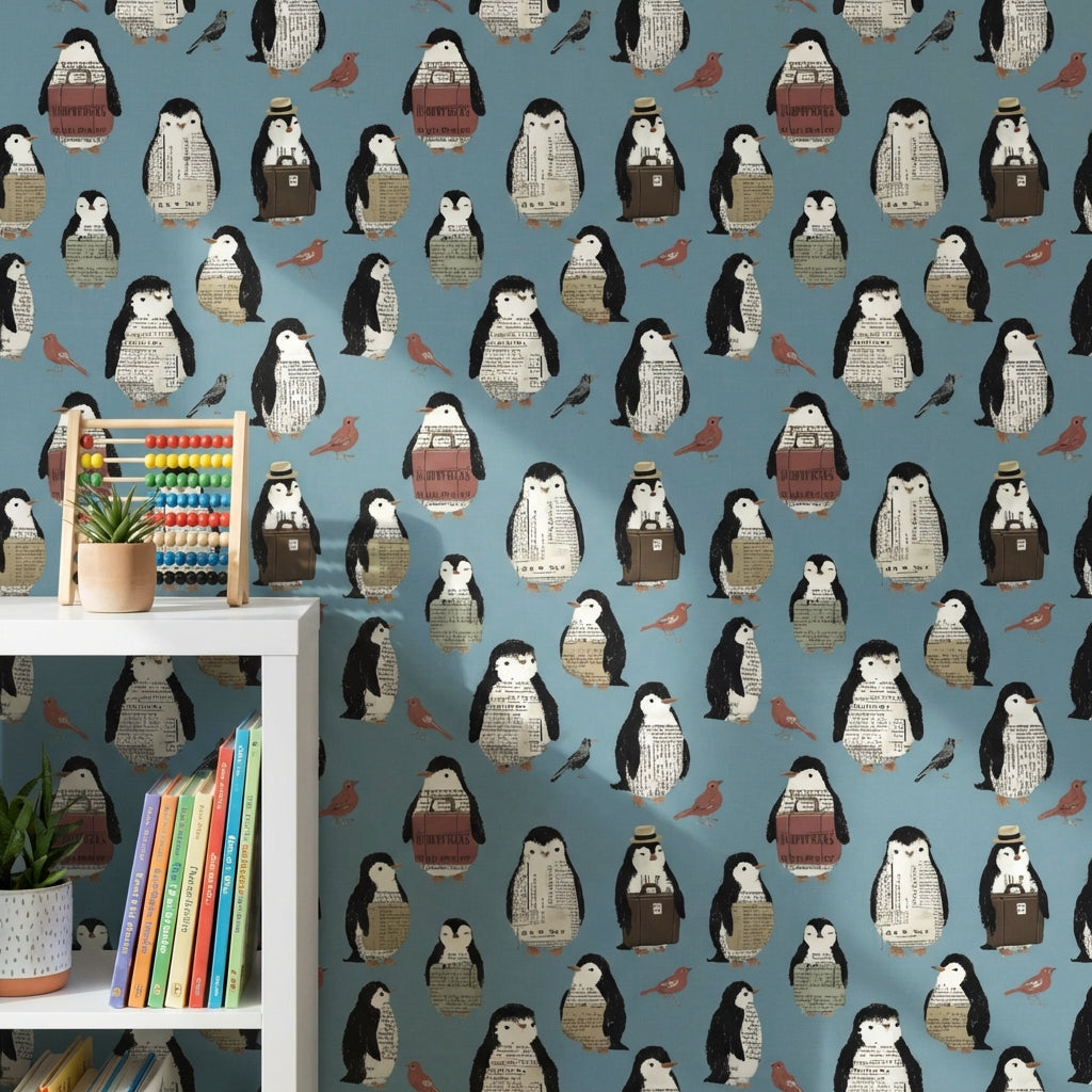 Penguins Wallpaper Birds Newspaper Print Decorative Mural
