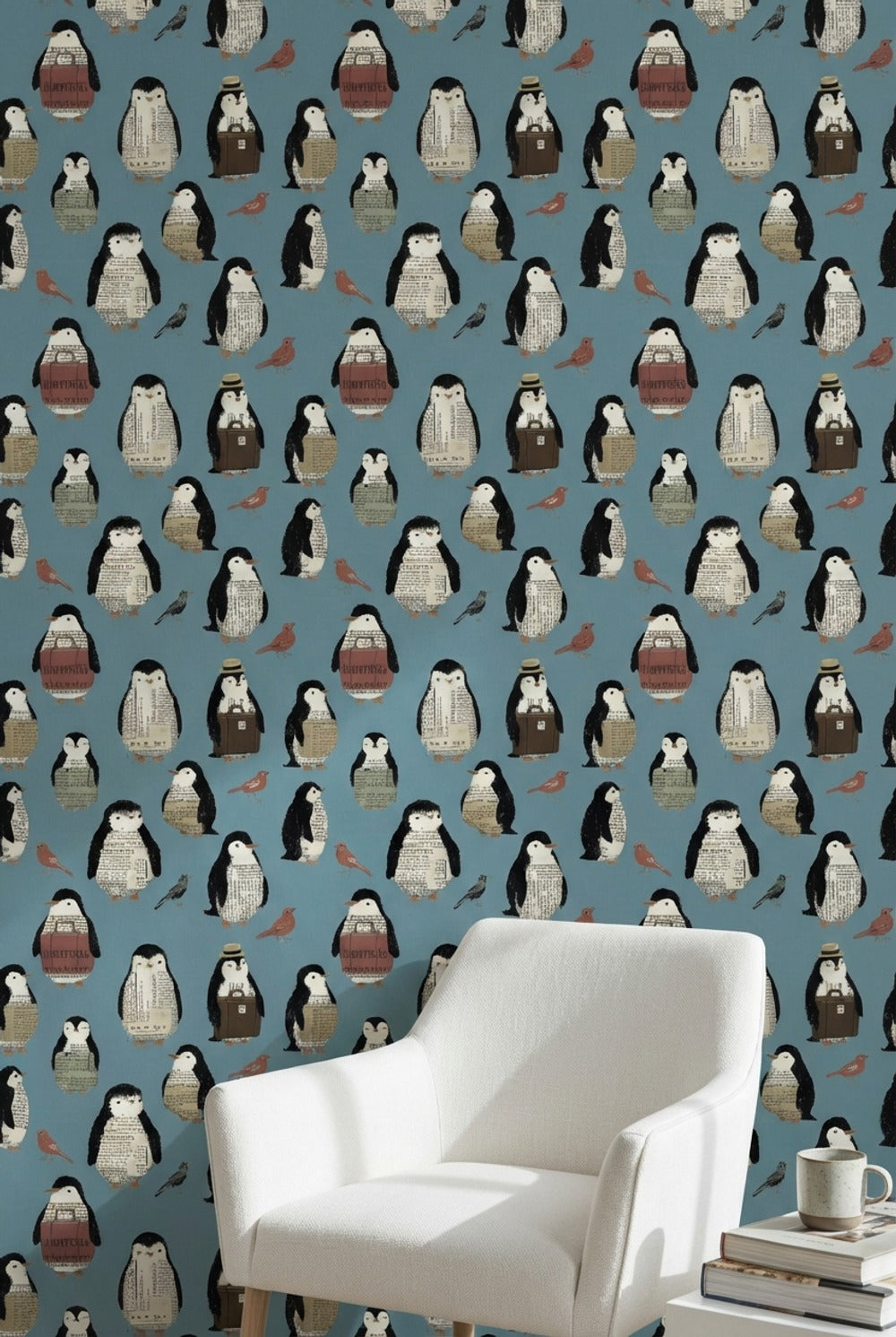 Penguins Wallpaper Birds Newspaper Print Decorative Mural