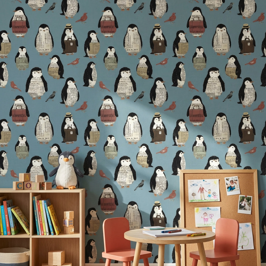 Penguins Wallpaper Birds Newspaper Print Decorative Mural