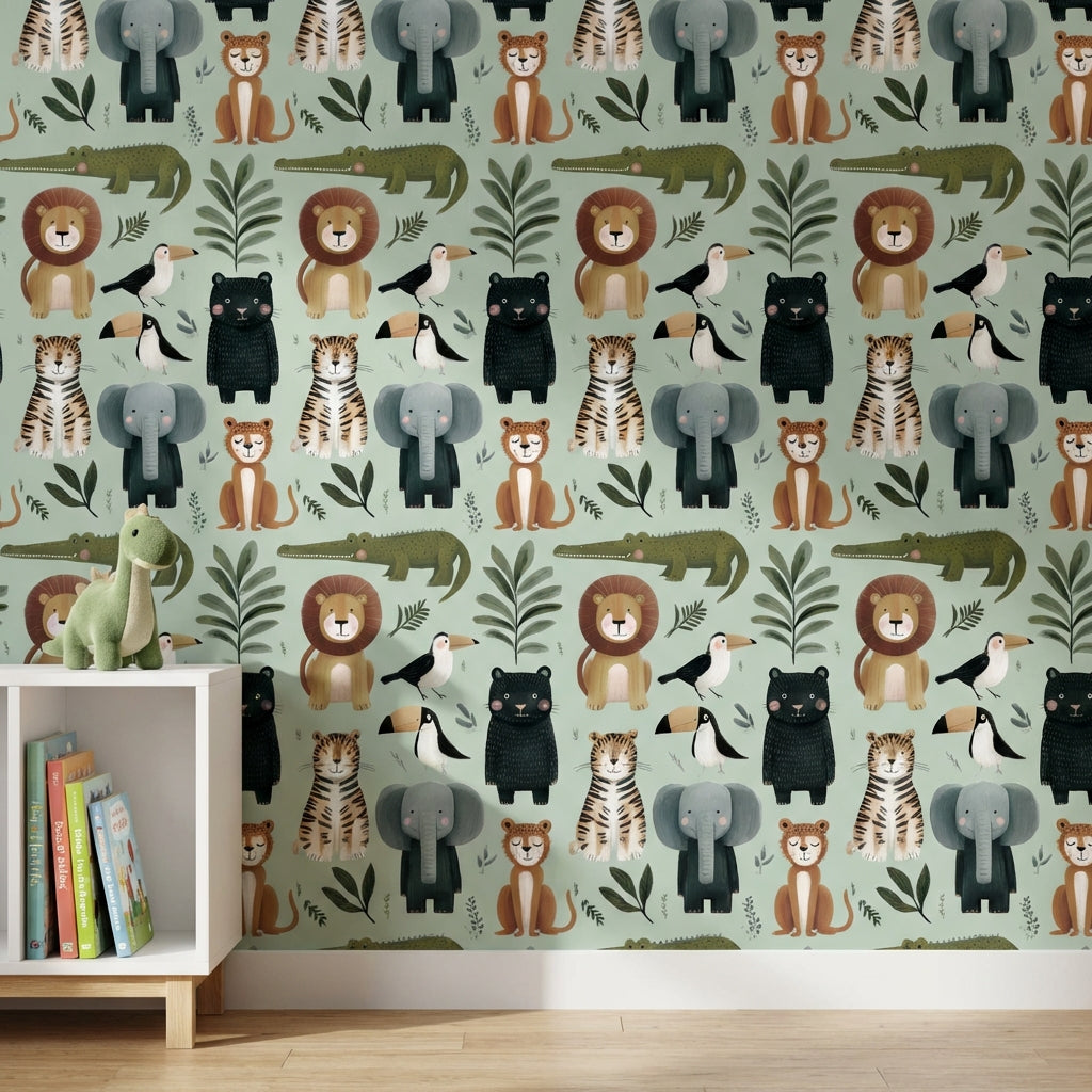 Cartoon Animals Wallpaper Whimsical Playful Wall Decor