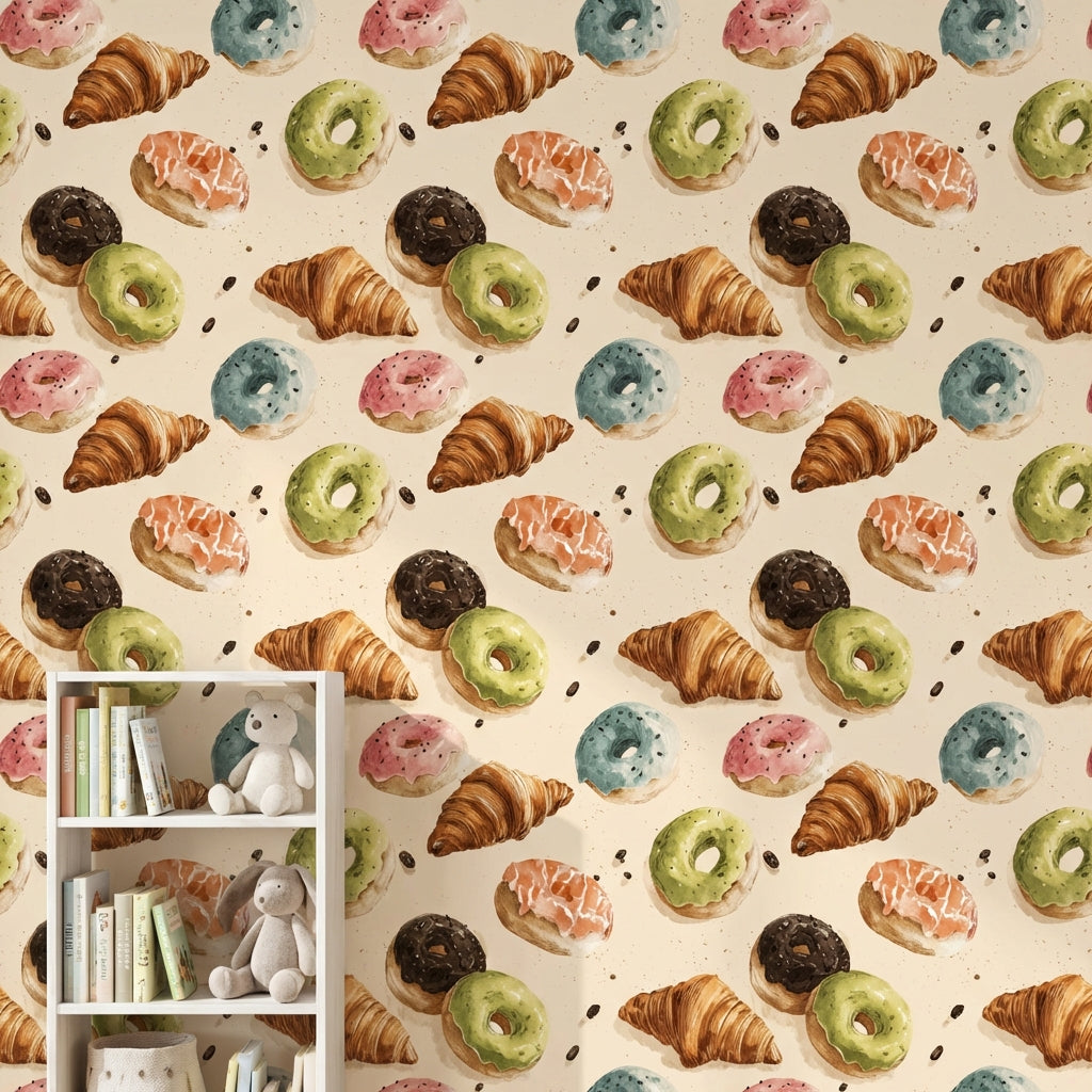 Pastries Wallpaper Donuts Croissants Decorative Mural