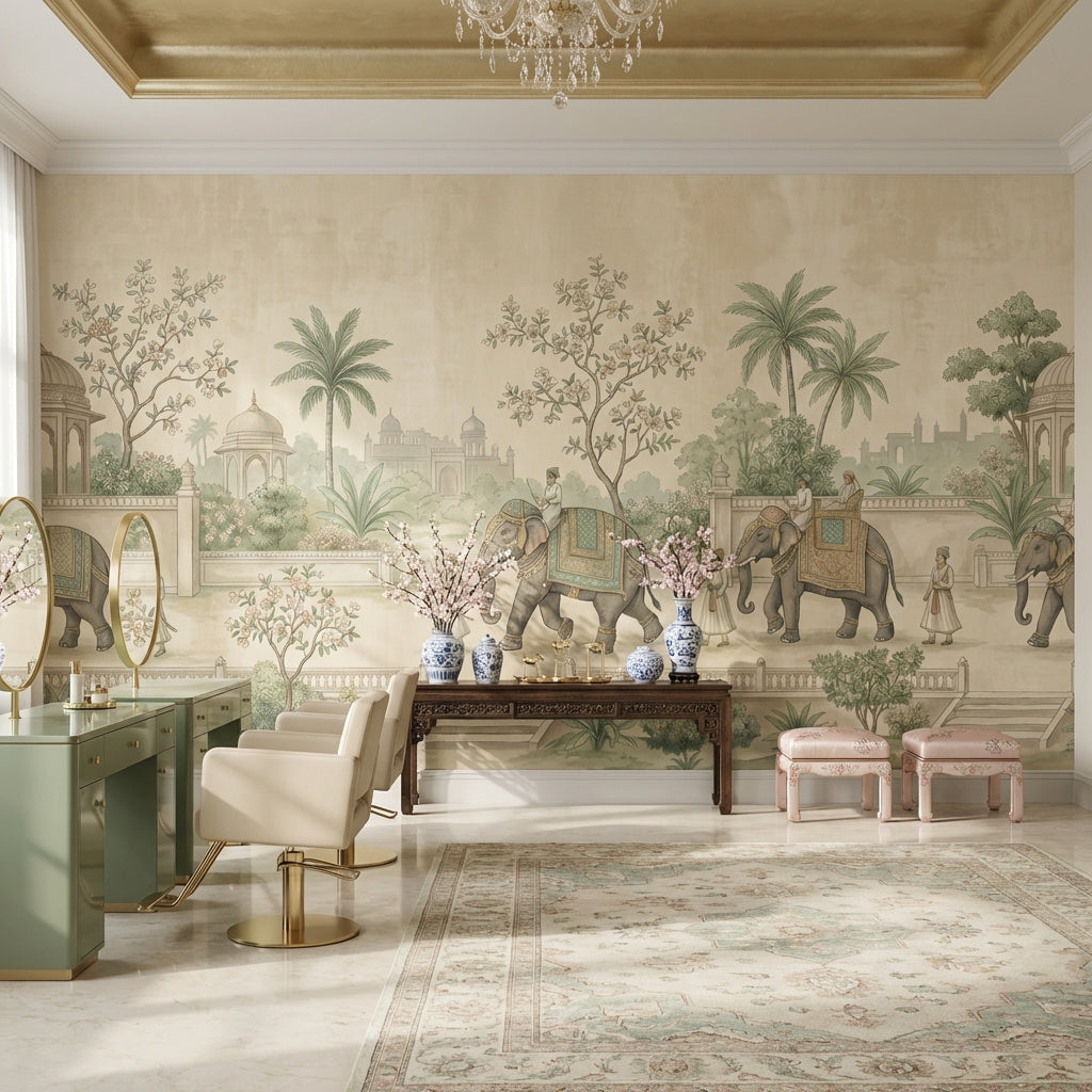 Indian Procession Wallpaper Elephants Architecture Wall Mural