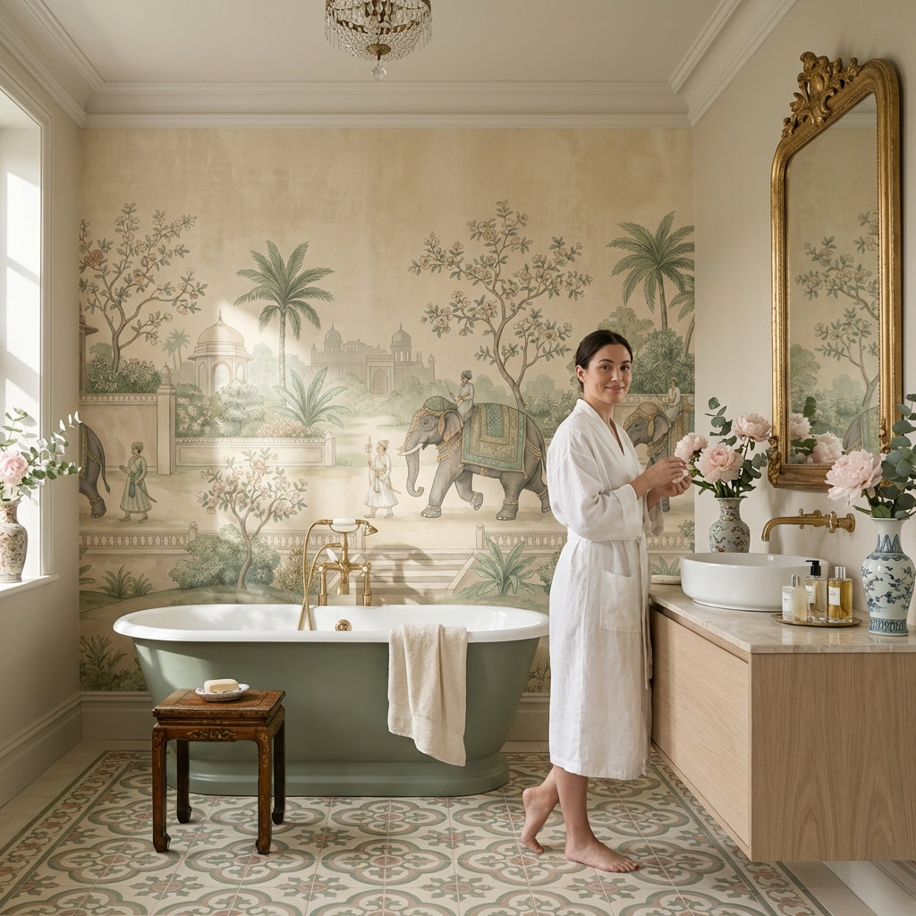 Indian Procession Wallpaper Elephants Architecture Wall Mural