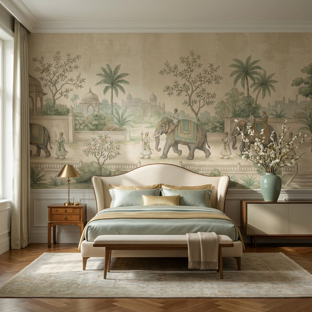 Indian Procession Wallpaper Elephants Architecture Wall Mural