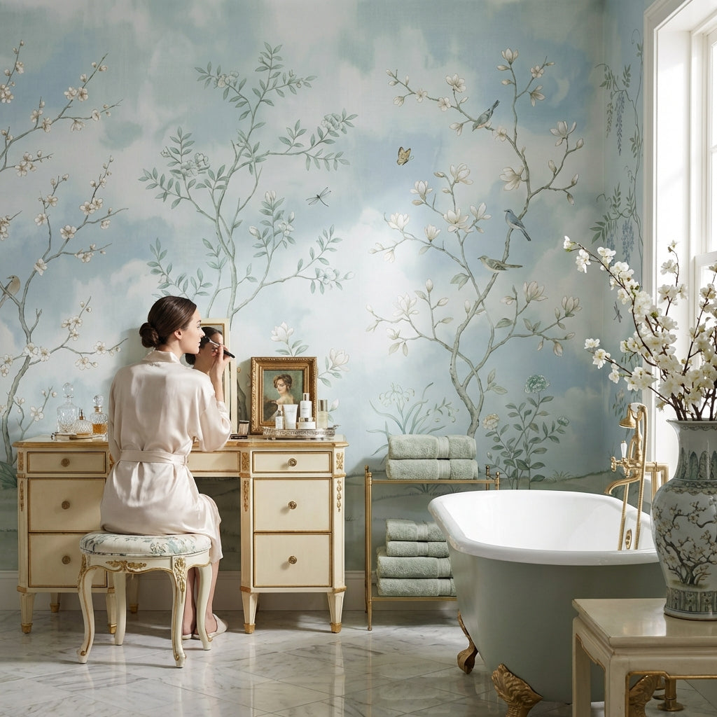 Floral Wallpaper Birds Vintage Wall Mural