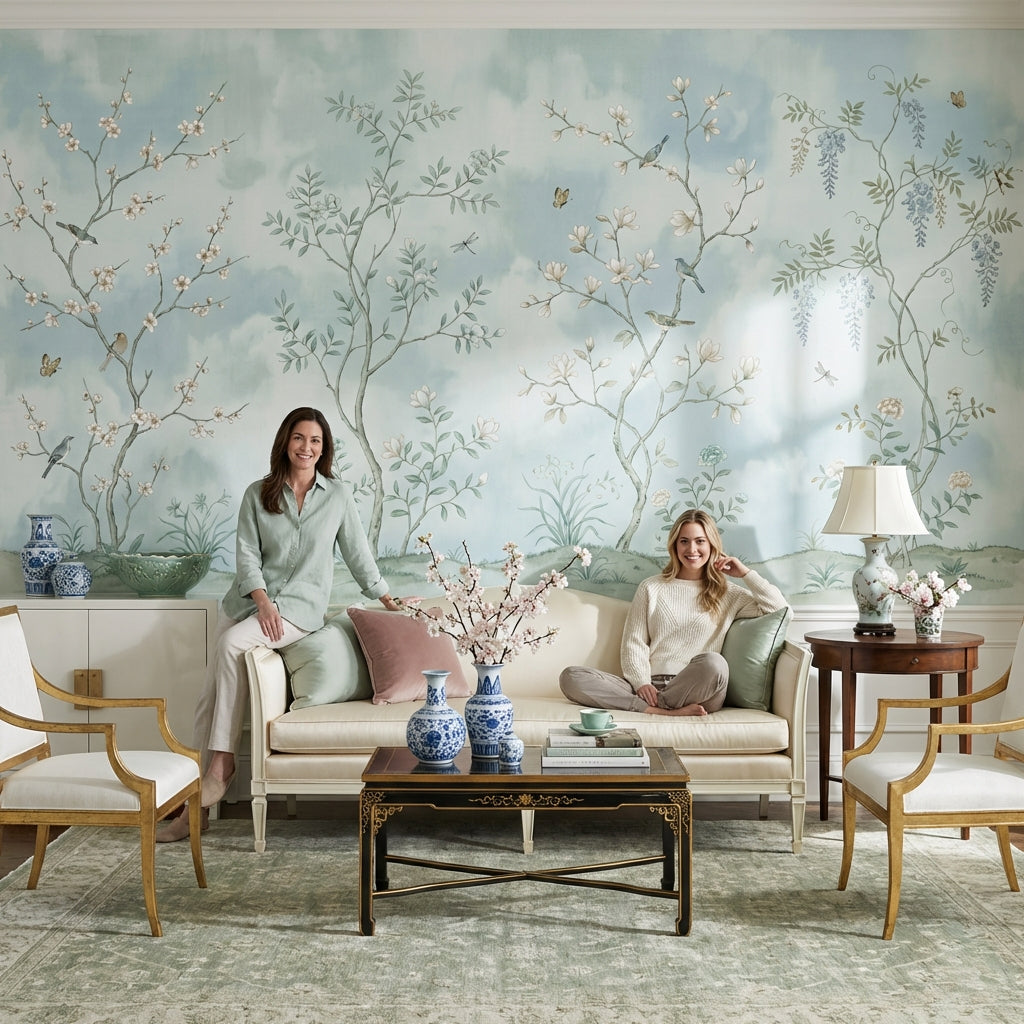 Floral Wallpaper Birds Vintage Wall Mural