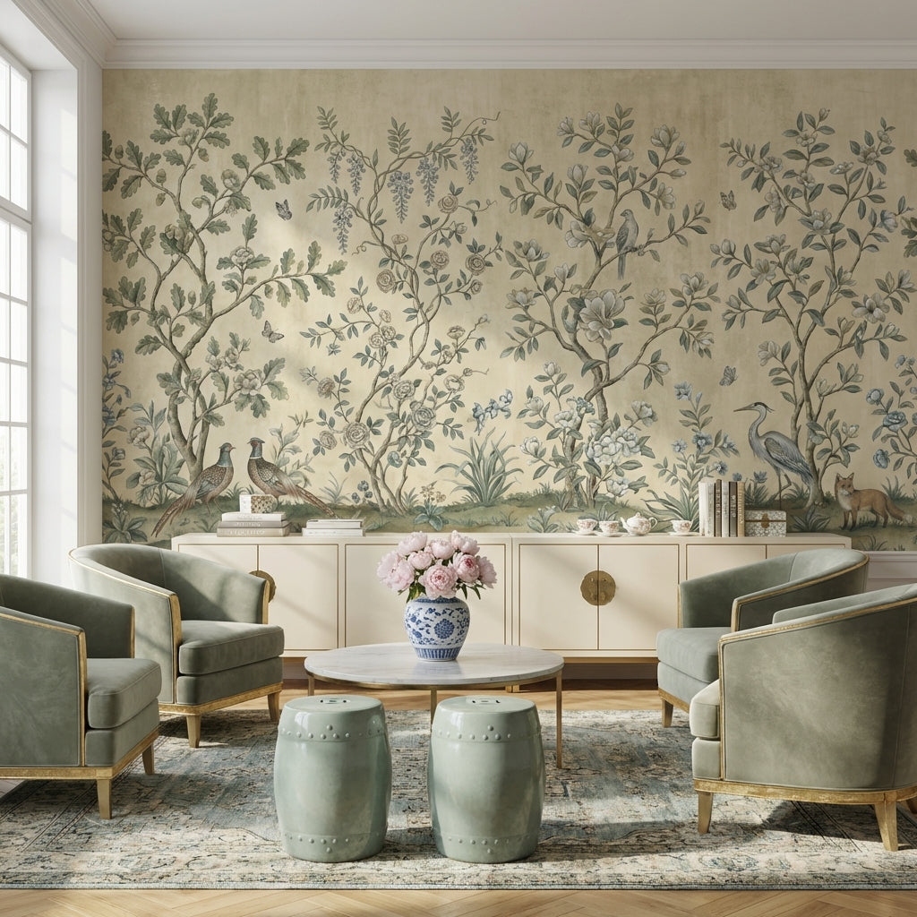 Floral Wallpaper Birds Chinoiserie Wall Mural