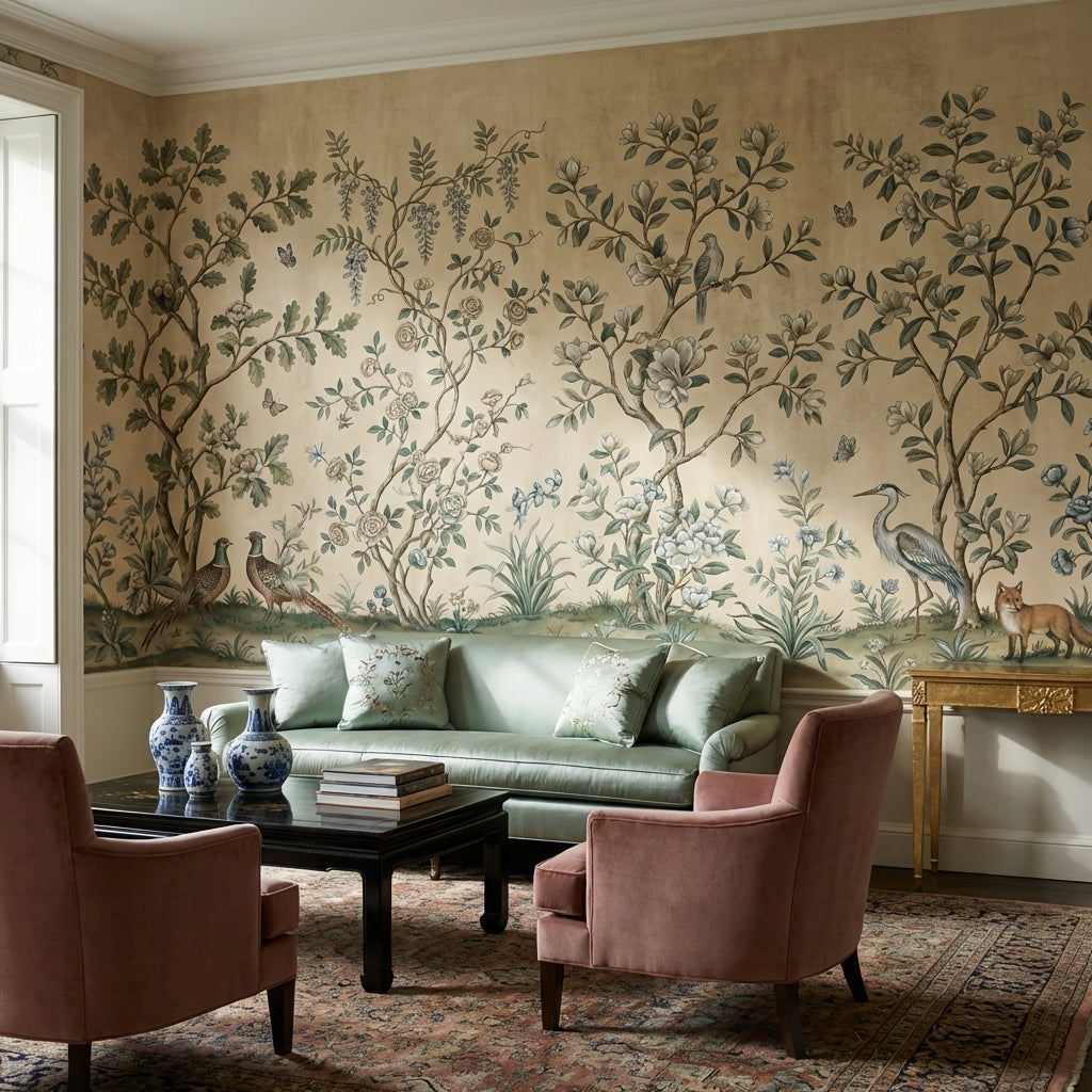Floral Wallpaper Birds Chinoiserie Wall Mural