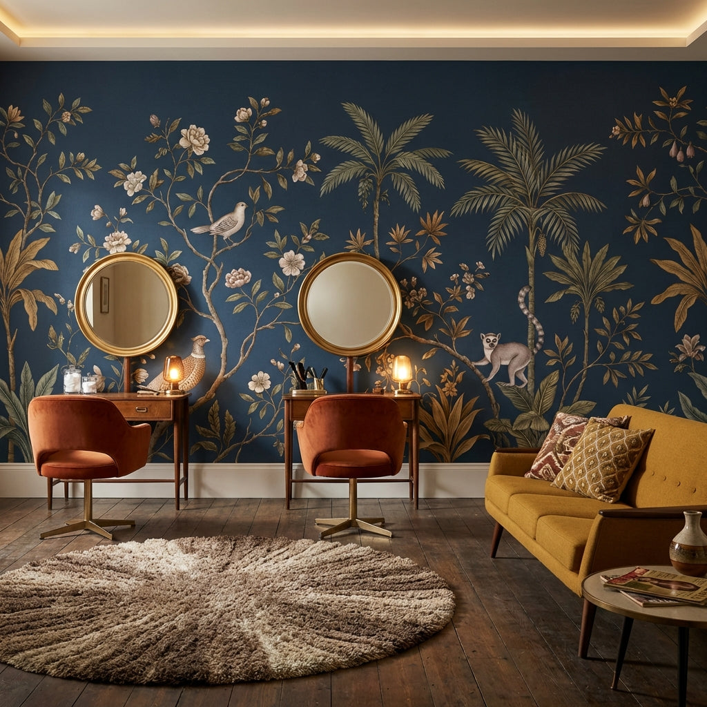 Chinoiserie Floral Wallpaper Tropical Lemur Wall Decor