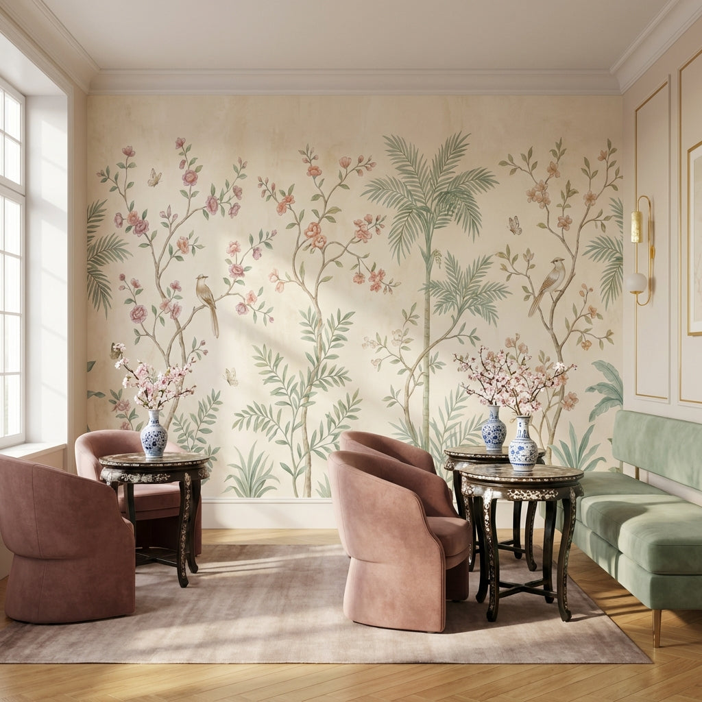 Vintage Floral Wallpaper Birds Nature Wall Mural