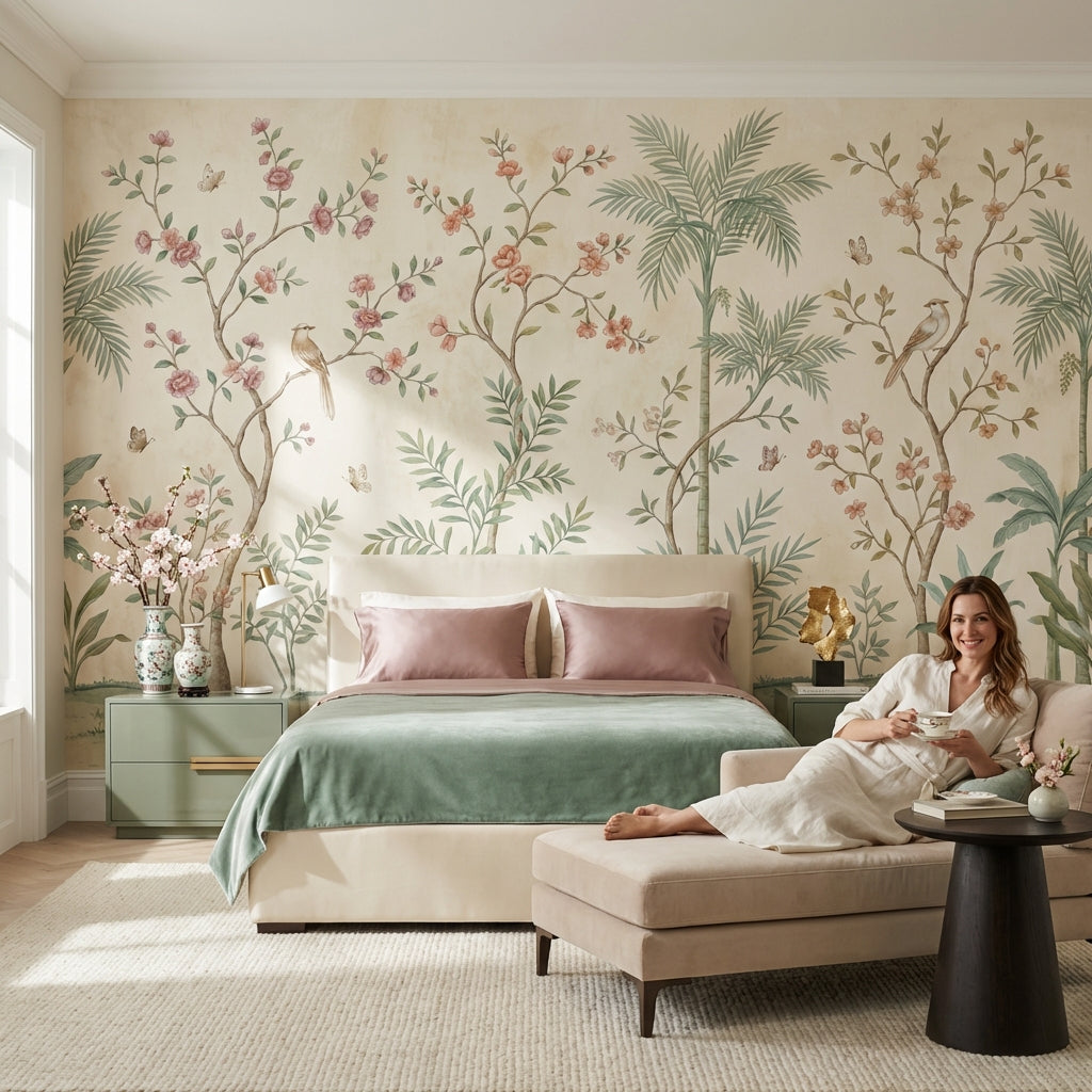 Vintage Floral Wallpaper Birds Nature Wall Mural