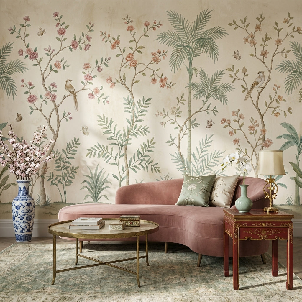 Vintage Floral Wallpaper Birds Nature Wall Mural