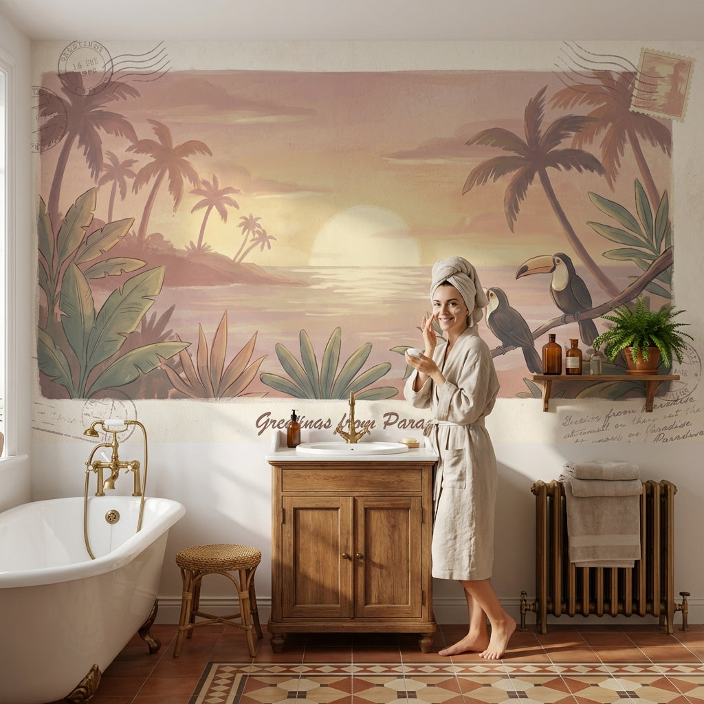 Tropical Sunset Wallpaper Toucan Vintage Wall Mural