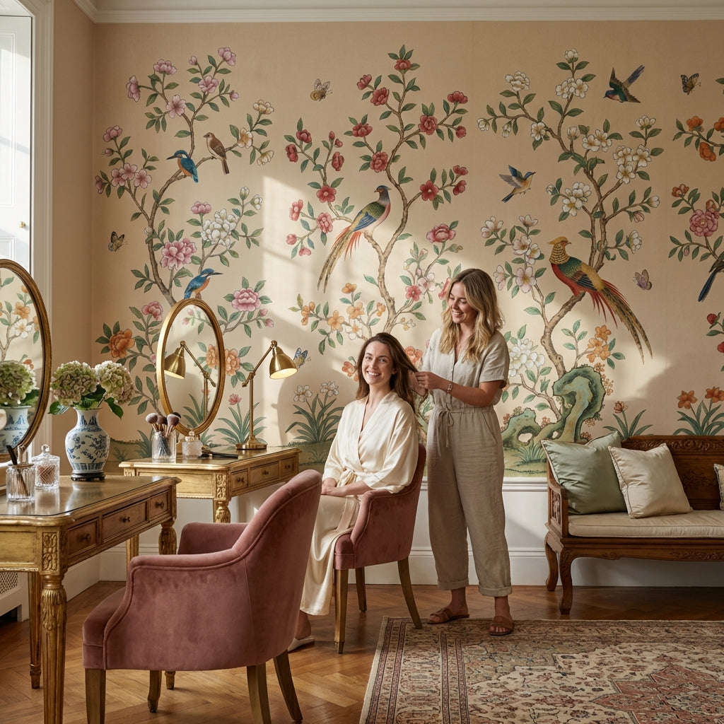 Floral Wallpaper Birds Oriental Removable Wall Decor