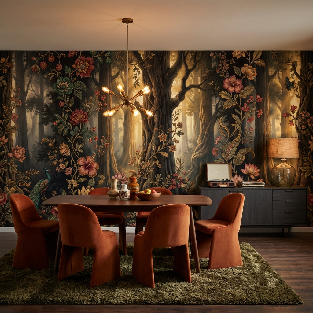 Forest Wallpaper Floral Vintage Wall Mural