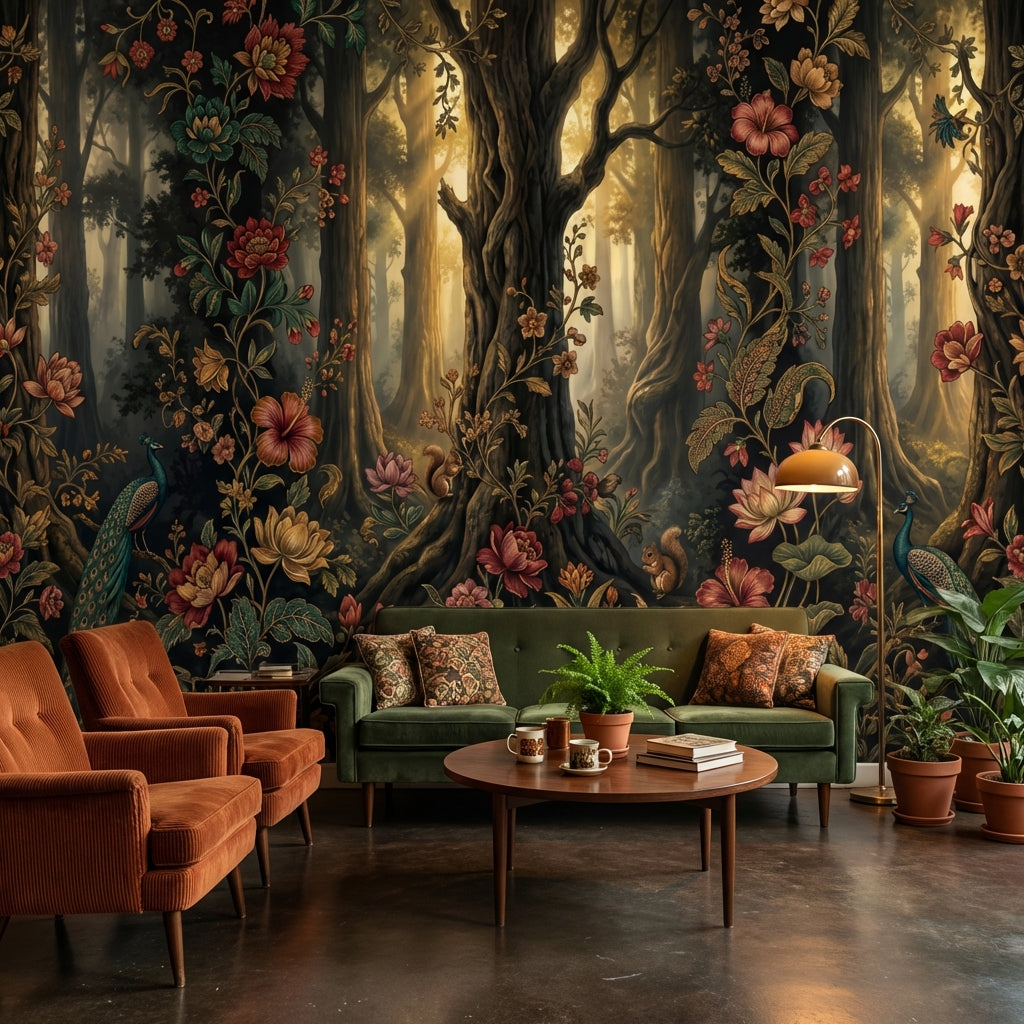 Forest Wallpaper Floral Vintage Wall Mural