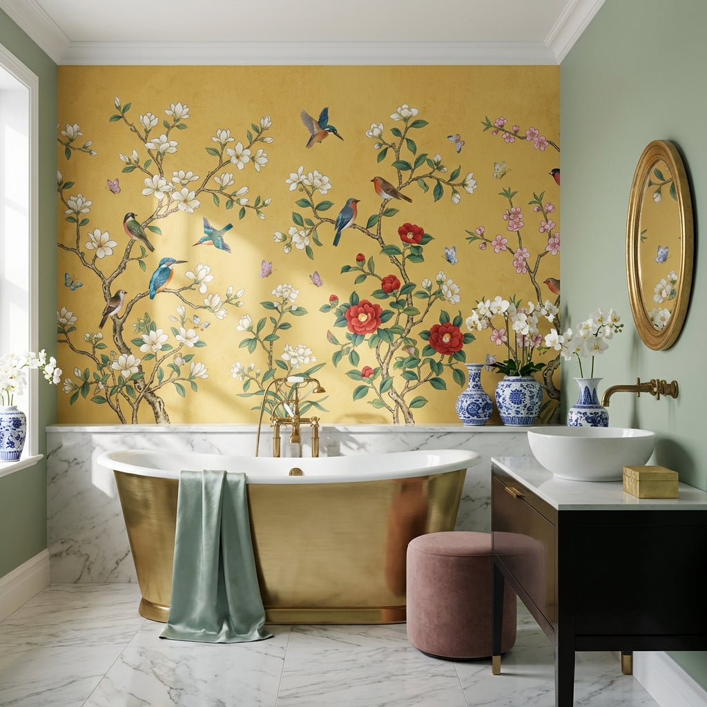 Pink Cherry Wallpaper Birds Floral Wall Mural