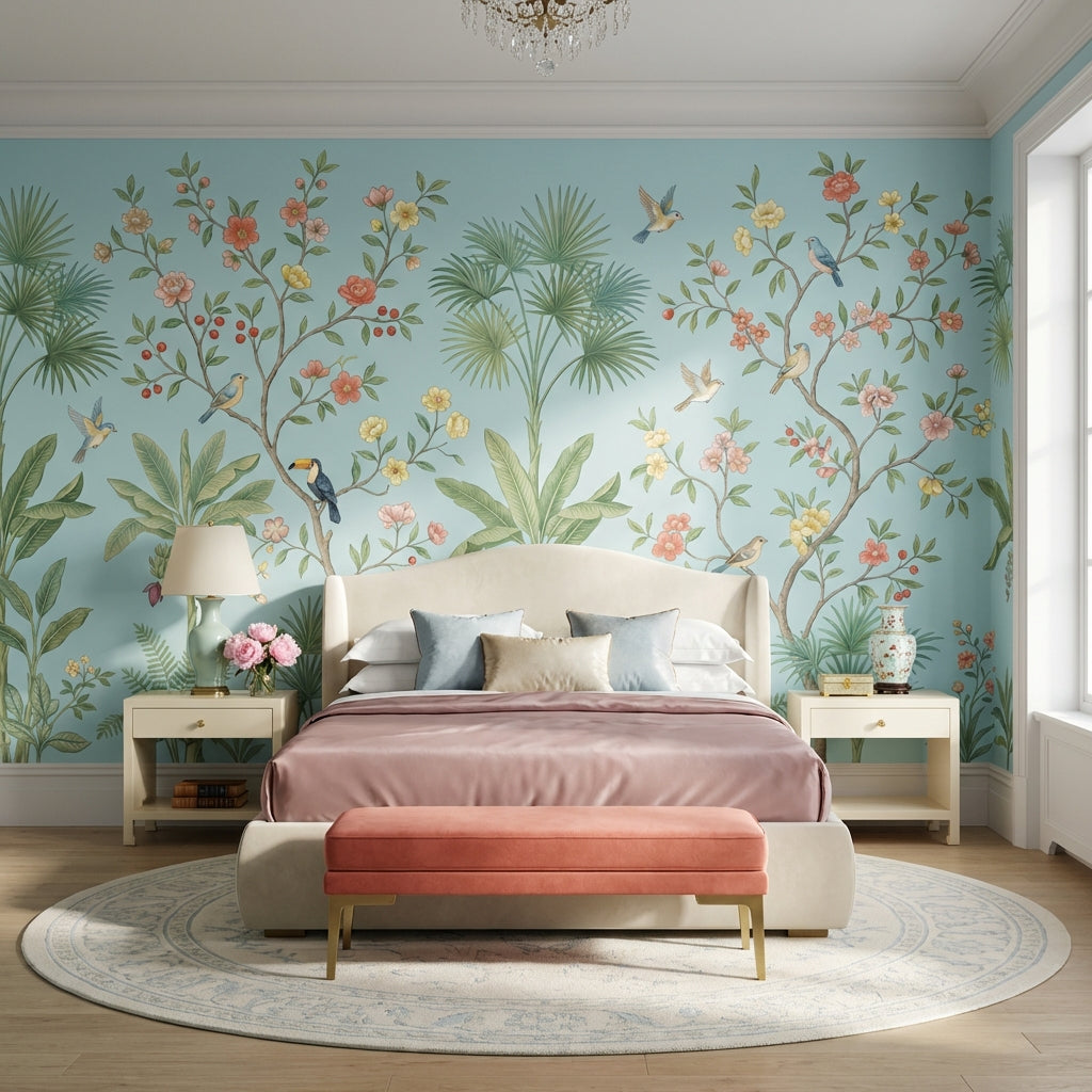 Floral Wallpaper Birds Garden Wall Mural