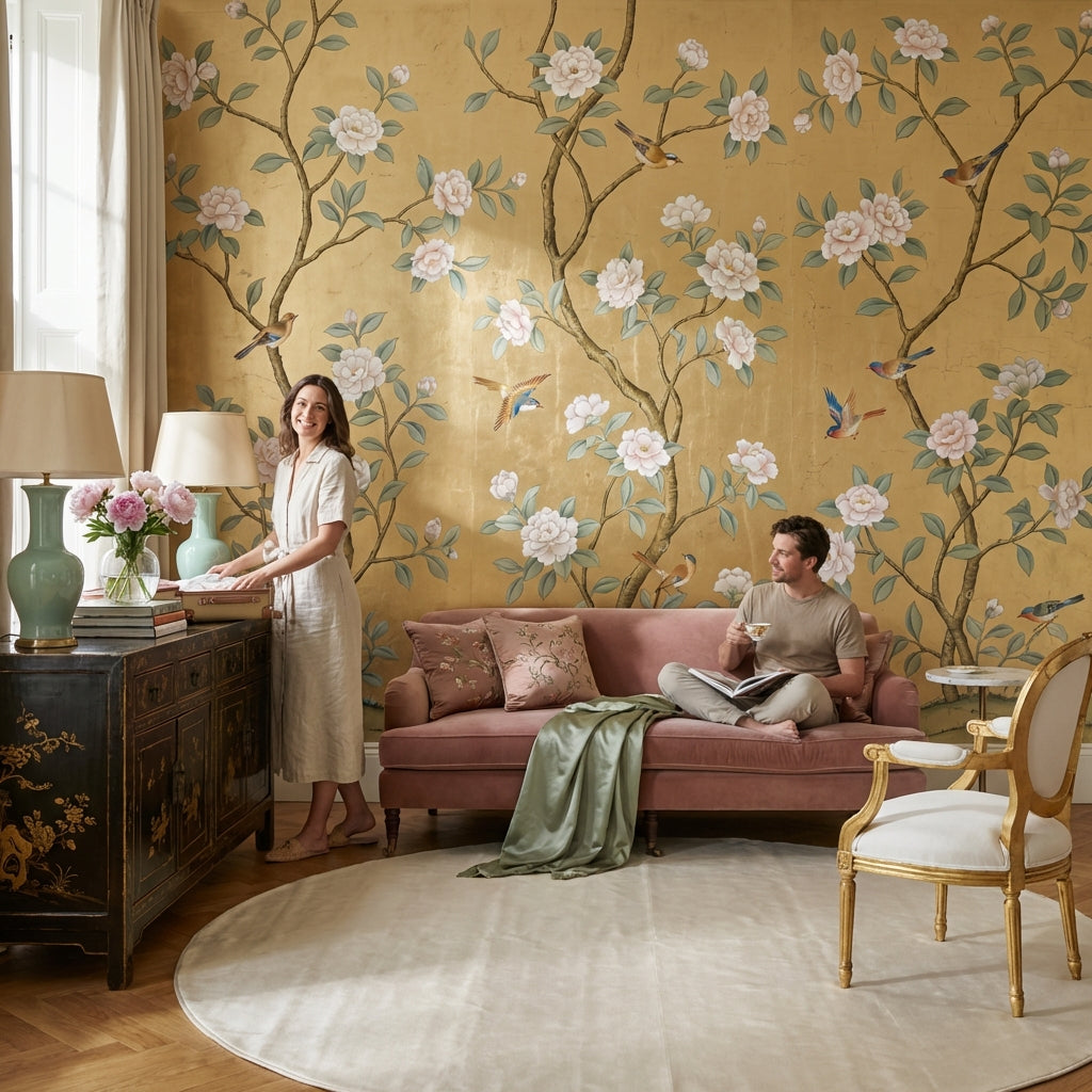 Floral Wallpaper Birds Traditional Wall Mural
