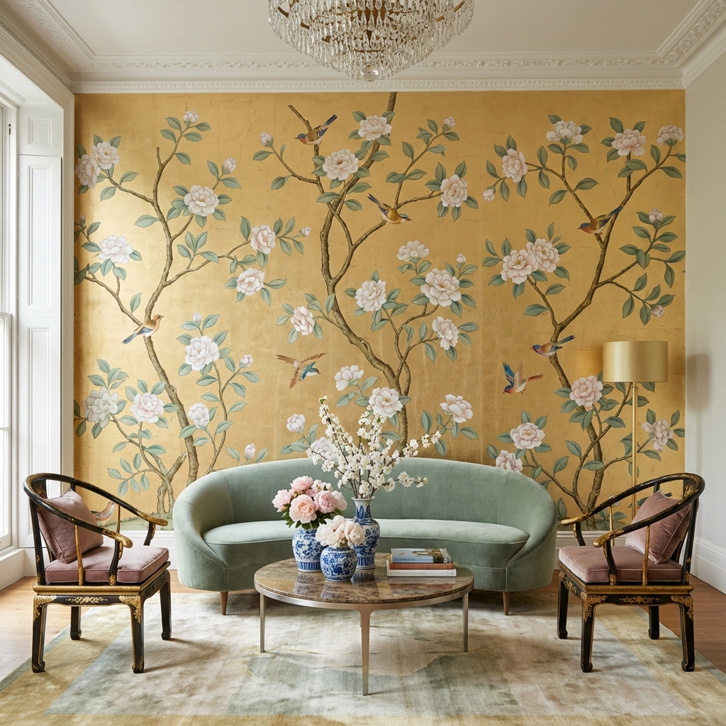 Floral Wallpaper Birds Traditional Wall Mural