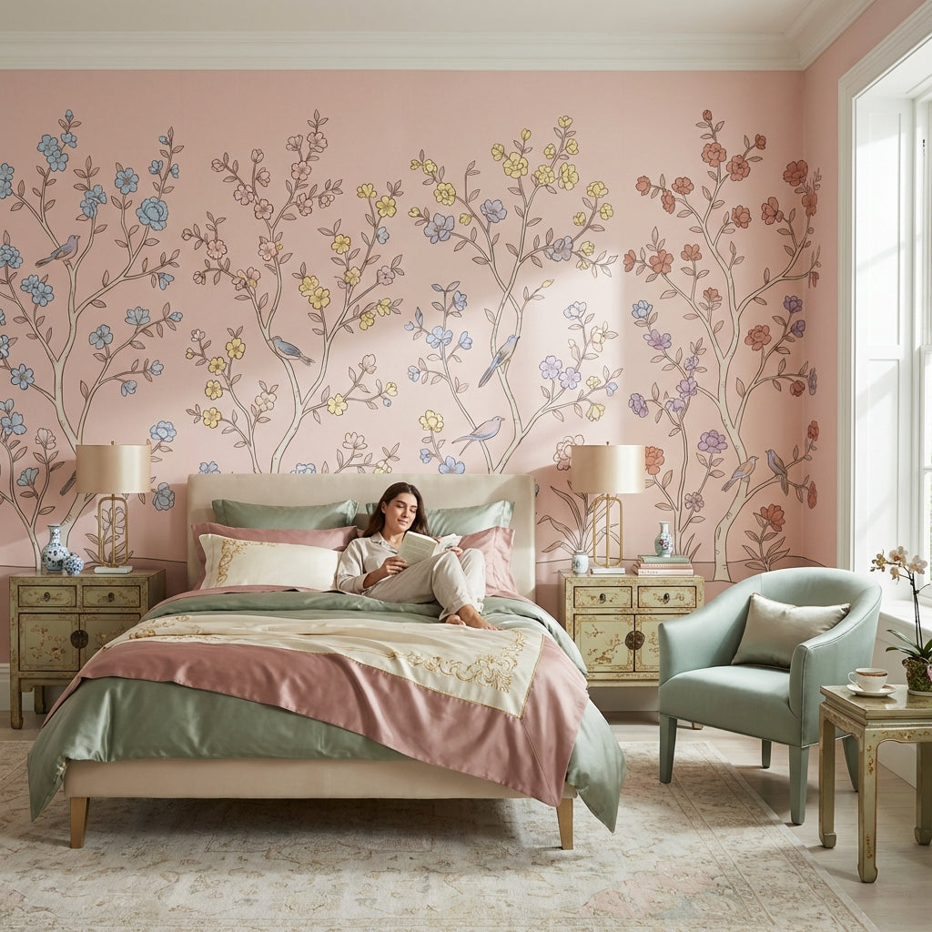 Floral Wallpaper Birds Vintage Wall Mural