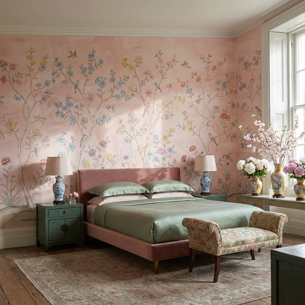 Chinoiserie Birds Wallpaper Vintage Floral Wall Mural