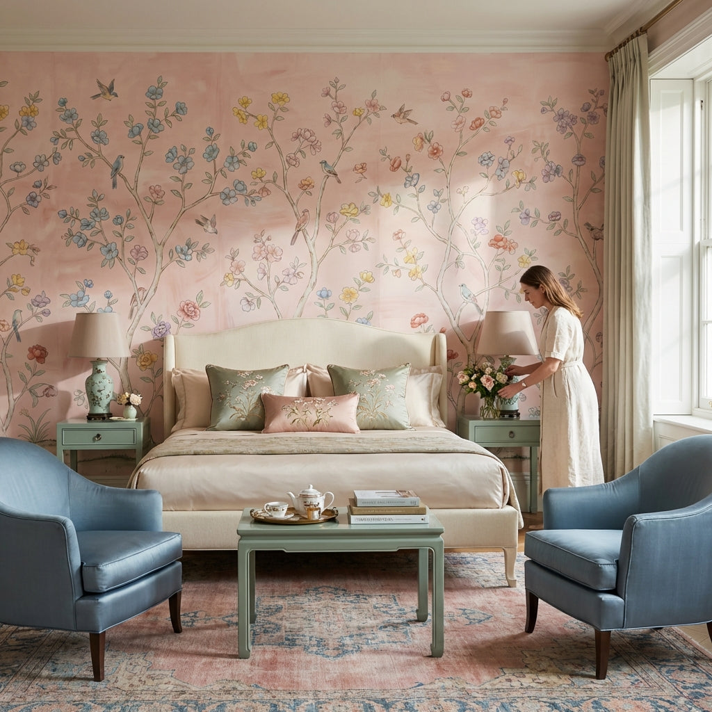 Chinoiserie Birds Wallpaper Vintage Floral Wall Mural