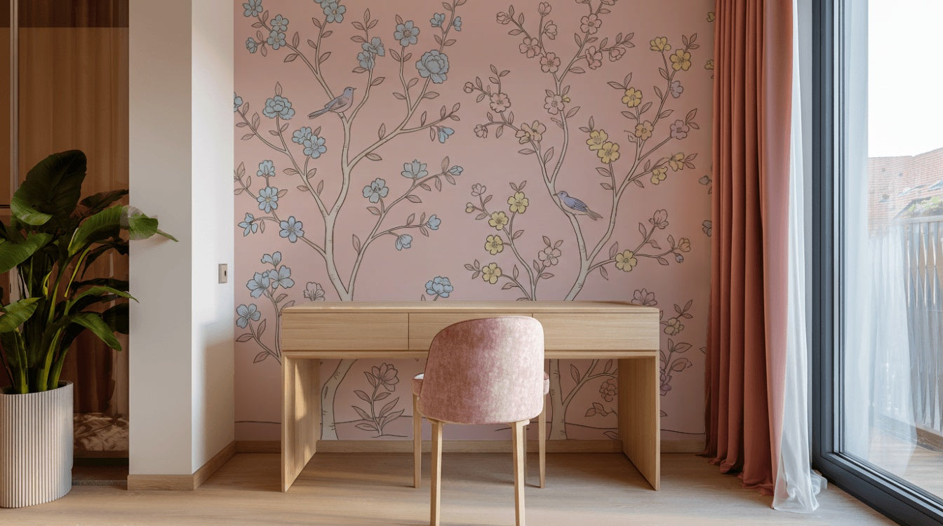 Floral Wallpaper Birds Vintage Wall Mural