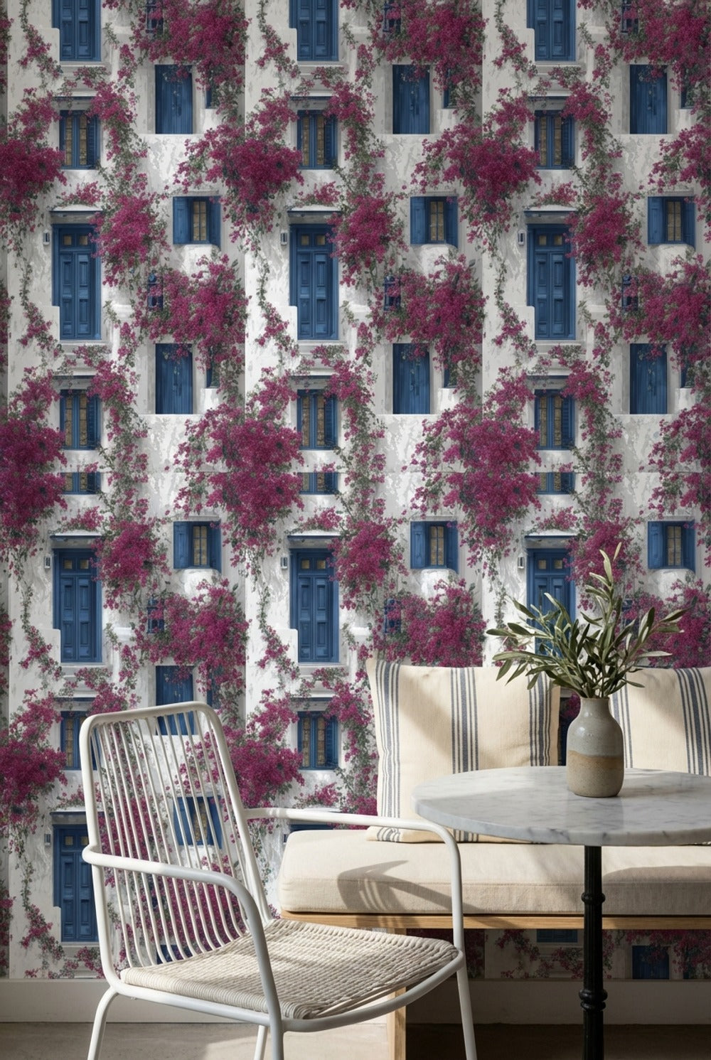 Mediterranean Walls Wallpaper Blue Floral Decorative Mural