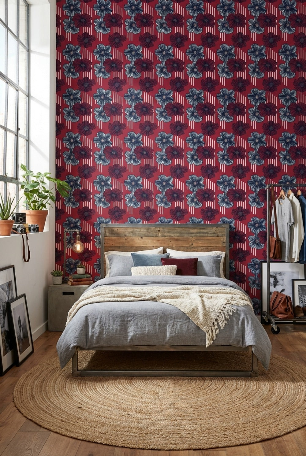 Floral Wallpaper Striped Modern Decorative Mural