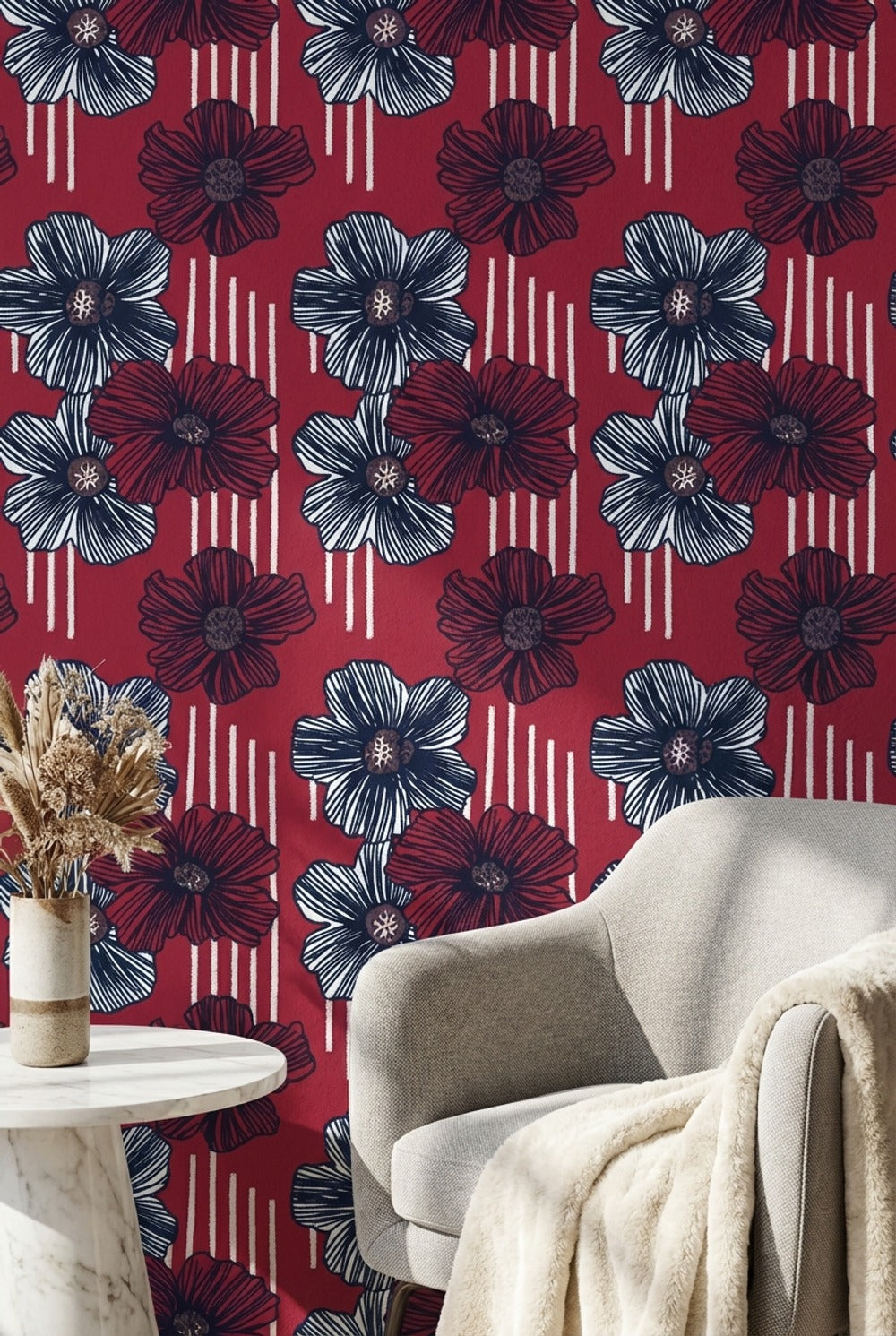 Floral Wallpaper Striped Modern Decorative Mural