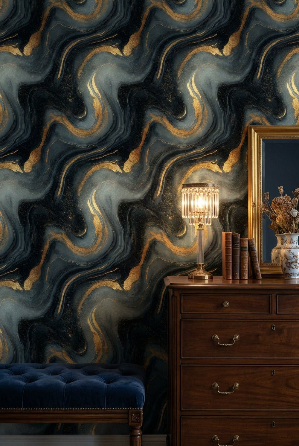 Abstract Marble Wallpaper Black Luxury Decorative Mural