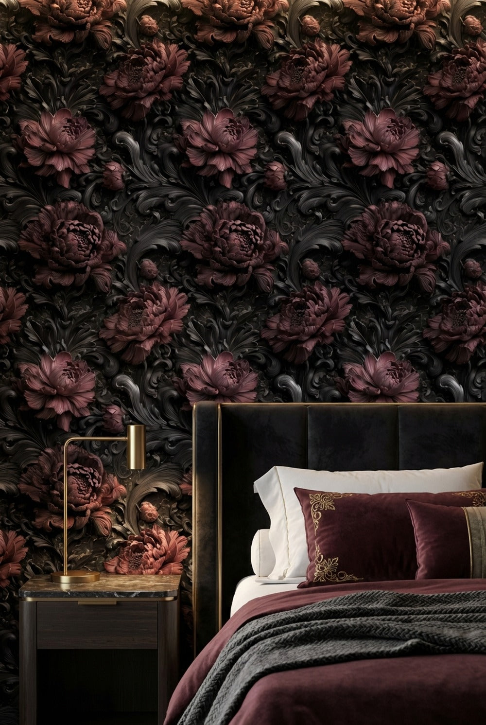 Floral Wallpaper Dark Luxurious Decorative Mural