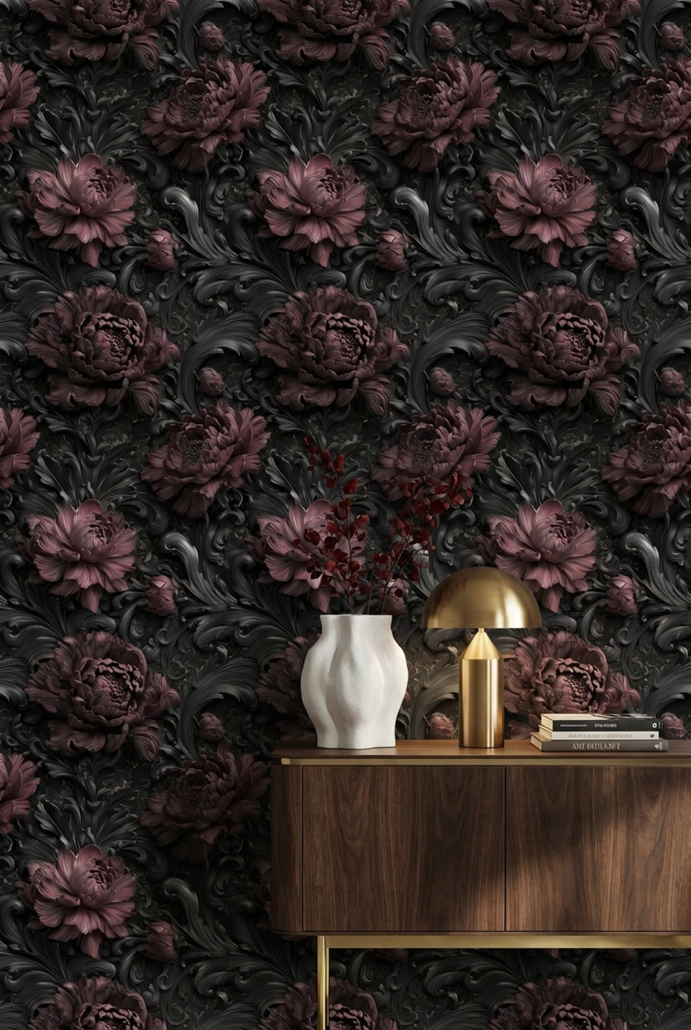 Floral Wallpaper Dark Luxurious Decorative Mural